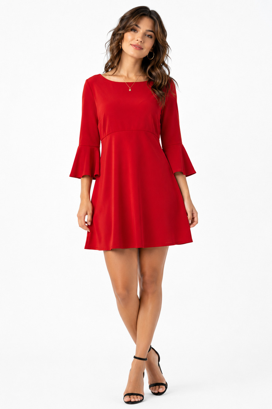 Lulus Womens Red Bell Sleeve Mini Lined Party Cocktail Evening Dress NWT sz L